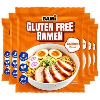BAMI Gluten Free Ramen Noodles (Chicken Flavor) Vegan ramen noodles, Low sodium ramens noodle 6 packs, GF Ramen