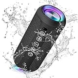 Ortizan Portable Bluetooth Speaker: IPX7 Waterproof, 24W Loud Sound, Deep Bass, Bluetooth 5.3, LED Lights, Wireless Stereo Pairing, 30H Playtime, for Home/Outdoor/Party/Beach, Birthday Gift (Black)