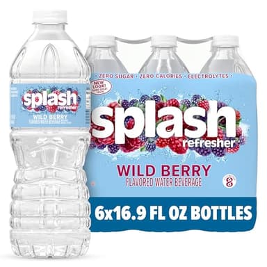 SPLASH REFRESHER Flavored Water Bottles, Wild Berry Flavor - 6-Pack, 16.9 Fl Oz - Refreshing Flavored Bottled Water with Electrolytes - Zero Sugar & Zero Calories