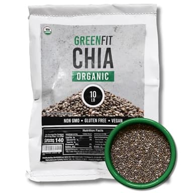 Greenfit Organic Premium Bulk Chia Seeds (10Lbs Bag) | A+ Grade Chia | Nutrient-Packed Superfood | Non-GMO | Gluten-Free Chia Seeds Bulk | Vegan