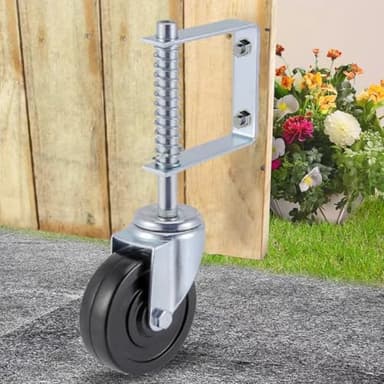 Gate Caster 4”and 5", Heavy Duty Gate Caster Wheel with Spring Loaded,Universal Mount Pate, 250-500 lbs Load Capacity, 4 and 5 Inches Rubber Wheel(Two PCS OR ONE PCS) (4 inch Without Brake, 1 pcs)