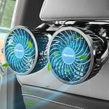 Poraxy Car Fan, 12V Cooling Fans for Backseat for Kids, Headrest 360 Degree Rotatable Dual Head Back Seat Fan Stepless Speed Vehicles Rear Seat Air Fan for Sedan SUV RV