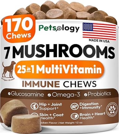 Turkey Tail Mushroom for Dogs - 170 Chews - Lion’s Mane - Shiitake - Reishi - Buddy Immune Support Guard - Mushroom Supplement for Dogs Lumps and Bumps Glucosamine, Health Vitamins Multivitamin