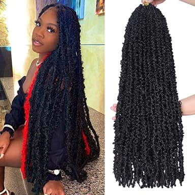 Leeven 30 Inch Long Butterfly Locs Crochet Hair 6 Packs Distressed Locs Crcoeht Braids Hair Natural Black Pre looped Synthetic Messy Goddess Butterfly Soft Locs Crochet Hair Extensions 1B#