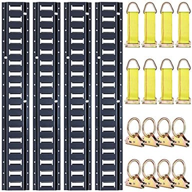 Trekassy 8ft E Track Tie-Down Rail Kit, 4 Pack 8' Etrack Rails with 16PCS E-Track Accessories Including 8 Steel O-Ring Anchors and 8 Rope Tie Offs for Truck Bed, Trailers