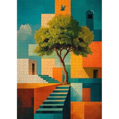 Tree of Life Geometric Puzzle for Adults, Modern Abstract Architecture Art Puzzle, Nature 1000 Piece Puzzle for Adults Landscape Jigsaw Puzzle Challenging