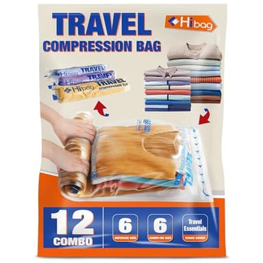 12 Compression Bags for Travel Essentials, Vacuum Packing Space Saver Bags for Cruise Accessories (12-Travel)