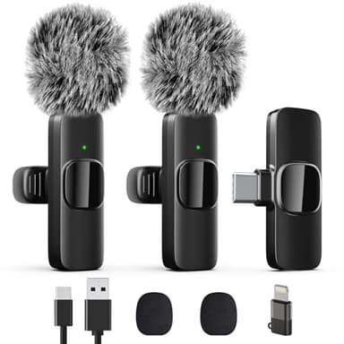 Professional Wireless Lavalier Lapel Microphone for iPhone, iPad, Mini Video Recording Mic for Interview Video Podcast Vlog YouTube & Livestream, Noise Reduction, Plug & Play, 2 Pack (Type-C port)