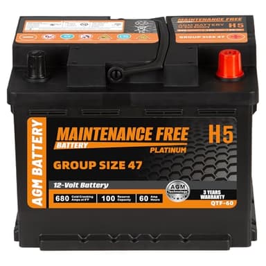 Autocessking H5 Group Size 47 Start and Stop AGM Automotive Battery, 12V 60Ah, 680 CCA, 100 RC Rechargeable Car Battery