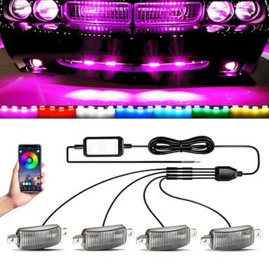 RGB Led Grille Lights APP Control 4 in 1 Colorful Underglow Rock LED Lights for Tacoma Truck Chevy Car Off-Road Raptor Jeep SUV ATV UTV DRL Decoration Signal LED Light