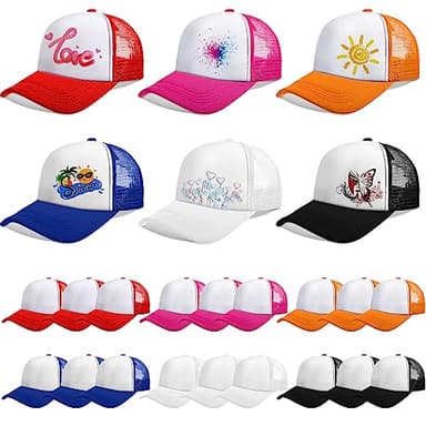 Vabean 24 Pack Sublimation Blank Cap Trucker Mesh Cap Unisex Plain Blank Baseball Hat for DIY Embroidery Sublimation Printing (Colorful)