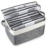 Board Game Storage Kit Include Storage Basket and 10pcs Zipper Bags, Board Game Organizer with Writable Stickers and Dispensing, Suitable for Puzzle Storage, Toys, Document (1 Pack-Grey)