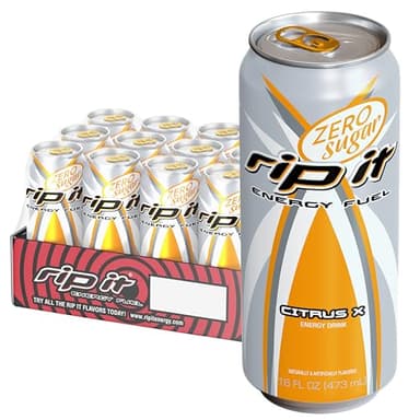 Rip-It Energy Drink | Citrus X Zero Sugar | Zesty Citrus Flavor | 12-Pack (16oz Cans) | 160mg Caffeine | Sugar Free | No Crash | Hardcore Energy That Rips!