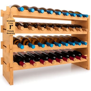 NutriChef 36 Bottle Wine Rack Stackable Bamboo Freestanding, 4-Tier Modular Shelf, Sturdy Wobble Free, Upgraded 2026 Design, Easy No-Tool Assembly for Kitchen, Cellar or Bar Storage 33.5" x 10" x 21"