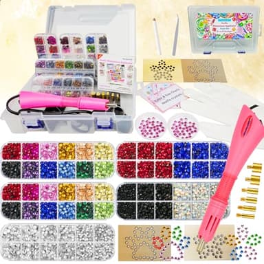 Hotfix Rhinestones Applicator Bedazzler Hot Fix Applicator Tool Kit with Crystals Gems 8600Pcs for Bedazzling Clothes Clothing Fabric Bedazzle, Heat Bedazzled Diamond Pen Setter Iron on Wand with Tips