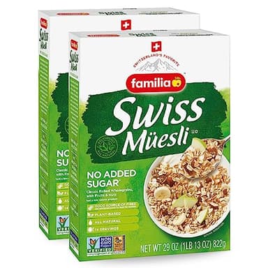 Familia Swiss Muesli Cereal, 0g Added Sugar, Energy-Packed Cereal with Raisins, Hazelnuts and Almonds, 29 Ounce Box (Pack of 2)
