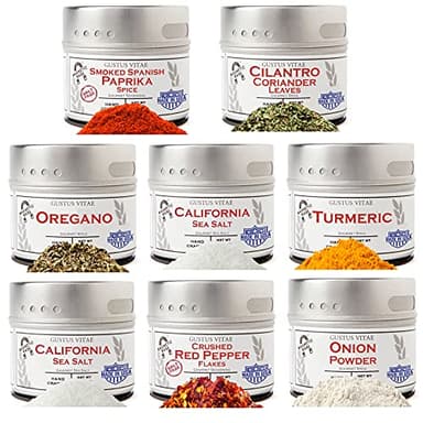 Pantry Starter Kit | Gourmet Spices And Salt Collection | All Natural, Non GMO Herbs & Spices Gift | Hand Crafted in Small Batches | Ultra Premium Seasonings, GLP-1 Friendly | Artisanal Gourmet Seasoning Collection | Magnetic Tins | Gustus Vitae | All Occasion Gift