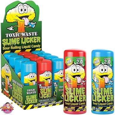 Slime Candy Lickers 2.0, Blue Raspberry & Strawberry - 2 Ounce (Pack of 12), Roller Candy New Version! - Bundled with Munch Mania Accessory