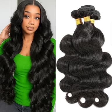 Human Hair Bundles 18 20 22 Inch 12A Body Wave Bundles Human Hair 100% Unprocessed Brazilian Virgin Hair 3 Bundles Double Weft Hair Extensions for Black Women Natural Black