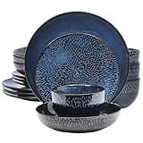 Gibson Elite Matisse 16 Piece Double Bowl Dinnerware Set, Cobalt Blue, Service for 4 (16pcs)
