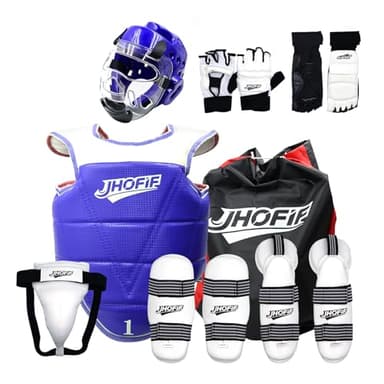 JHOFIF Sparring Gear 13PCS Set for Youth & Adult - Taekwondo Sparring Gear with Boxing Gloves, Headgear, Chest Guard, Boxing Equipment for Karate, Kickboxing, MMA Training & Competition (Blue, 3#)