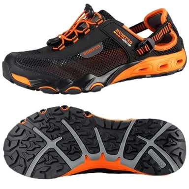 HUMTTO Men's Amphibious Water Shoes - Outdoor Hiking Sandals for Men Summer Non-Slip Quick Drying Water Sandals River Shoes 7.5-8 Black