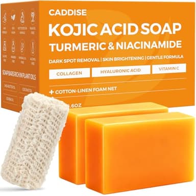 CADDISE Kojic Acid Turmeric Soap Bars – Dark Spot Remover & Skin Care, Handmade Face & Body Wash Bars with Niacinamide, Shea Butter, Tea Oil, Vitamin C (2 Pack, 8.5 Oz)