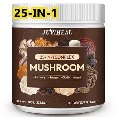 25-in-1 Mushroom Powder, Mushroom Complex - Lions Mane, Reishi, Shiitake, Chaga, Turkey Tail, Cordyceps, Maitake & More, Mushroom Supplement Powder for Energy, Memory, Focus & Immune Support 8oz