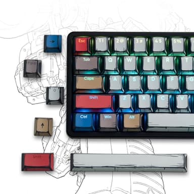 Retro Anime PBT Keycaps-Cherry Keycaps, Custom Keyboard Key caps 60 65 75 100 Percent, 5 Side Dye Sublimation 141 Keys Set for Cherry Gateron MX Switches Keyboards, White (Shine Through Manga)