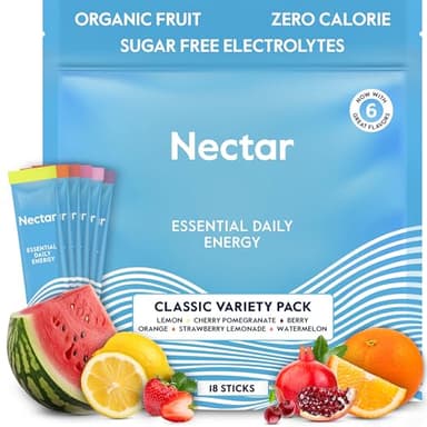 Nectar Energy Booster - Organic Caffeine, B12 & Electrolytes - Sugar Free & Zero Calorie – Healthy Coffee, Energy Drink & Soda Alternative – Hydration & Energy Supplement (Variety 18 Powder Packets)