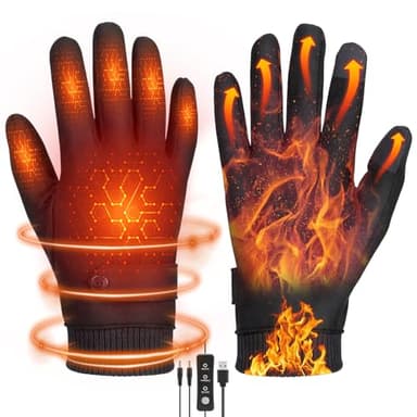 Anpress USB Heated Gloves for Men Women Full Finger Hand Warmers Heated Gloves Electric Heating Mittens Waterproof Windproof Thermal Warm Winter Gifts for Cycling Driving Skiing, 3 Levels Temperature