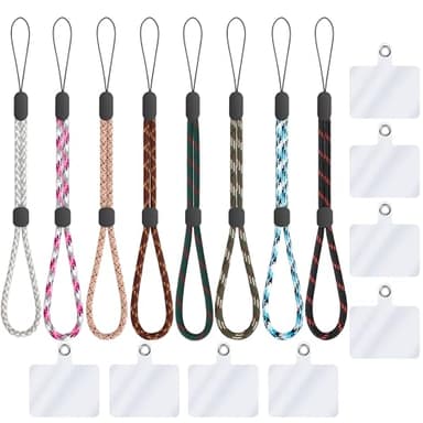 FrgKbTm Hand Wrist Strap Lanyard, 8 Pcs Adjustable Nylon Wrist Strap Lanyard, Colorful Hand Wrist Straps with 8pcs Tether Tabs for Mobile Phone, Camara, Keys, USB Flash Drive, ID Name Tag Badge