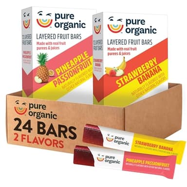 Pure Organic Layered Fruit Bars, Gluten Free, Vegan Fruit Snacks, Variety Pack, 12.4oz Box (24 Bars)