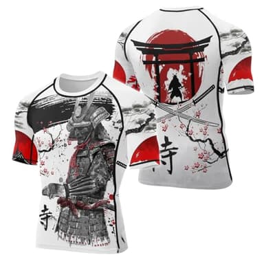 FORMONIES POD Samurai Short Sleeve Rash Guard for Men Baselayer Skin Performance Fit Compression Shirt MMA BJJ Jiu Jitsu