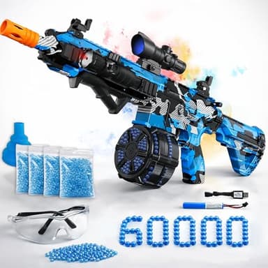 Electric Gel Ball Blaster, High Speed Automatic Splatter Ball Blaster with 60000+ and Goggles, JIFTOK Rechargeable Splatter Ball Toys for Outdoor Activities Shooting Game Party Favors-Blue Black