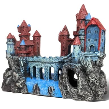 GOLOMOZ Magic Medieval Aquarium Castle Decor - 9.2 Inch Medium Fish Tank Decoration with Betta Hideouts, Cave for Fish Tank Rocks, Safe Resin Ornament for Fresh & Saltwater Tanks