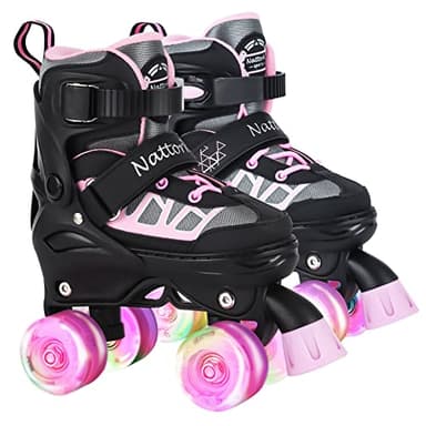 Kids Roller Skates for Girls and Boys,4 Sizes Adjustable Quad Skates with Light up Wheels, Birthday Gift for Kids Children Beginners,Patines para Niñas Niños