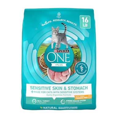Purina ONE Sensitive Stomach, Sensitive Skin, Natural Dry Cat Food, +Plus Sensitive Skin and Stomach Formula - 16 lb. Bag