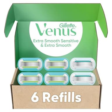 Gillette Venus Womens Razor Blade Refills, Venus Extra Smooth 4 Count and Venus Deluxe Smooth Sensitive 2 Count, 6 Total Refills