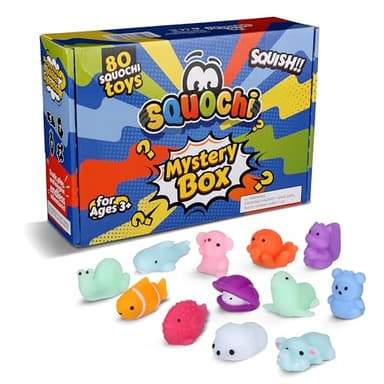 Squochi Mystery Pack Mochi Squishy Toys 80pcs – Bulk Value | Individual Blind Bag Fidget Toys | Interactive Box & Storage Tote | Sensory Toys, Party Favors, Classroom Prizes