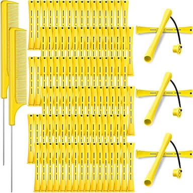 WILLBOND 96 Pcs Hair Perm Rods Plastic Cold Wave Perming Rod for Short Long Hair Curlers Heatless Roller with 2 Steel Pintail Rat Tail Comb for Hairdressing Styling Tool(0.28 Inch/ 0.7 cm,Yellow)