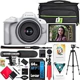 Canon EOS R50 Mirrorless Camera (White) with RF-S 18-45mm F4.5-6.3 is STM Lens 5812C012 Bundle with Deco Gear Photography Bag + Microphone + Tripod + Software & Accessories Kit