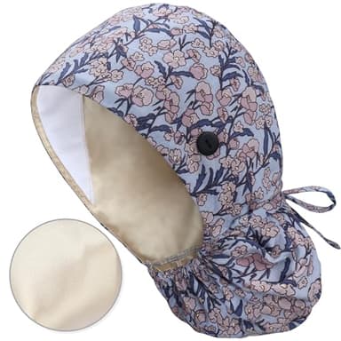 QBA Adjustable Working Cap with Button, Satin Lined Hat, Cotton Working Hat Sweatband, Elastic Bandage Tie Back Hats for Women & Men, One Size