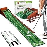 Golfguru Putting Green, 9.8ft Golf Putting Mat with Automatic Ball Return Track & Putting Mirror, Indoor Putting Greens for Home with Thickened Wrinkle-Free Crystal Velvet, Golf Accessories for Men