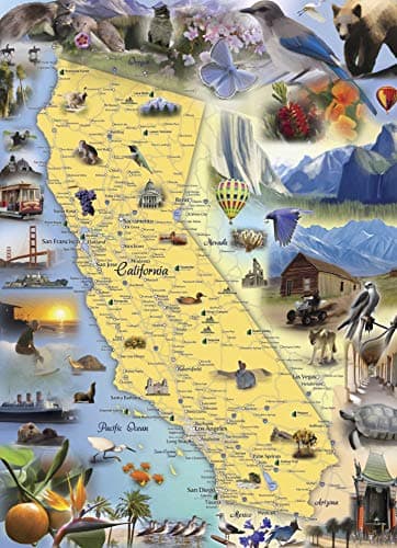 California Map Jigsaw Puzzle - 1000 Piece - Map of The State of California with Beautifully Illustrated Artwork by Hennessy Puzzles - Made in The USA with Recycled Materials