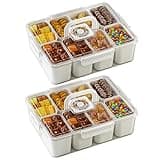 JOYZAN Divided Serving Tray with Lid and Handle - 2 Packs, Snackle Box Charcuterie Container 8 Compartment Snack Container Portable Snable Organizer for Fruits, Candy, Snacks, Picnic, Party&Travel