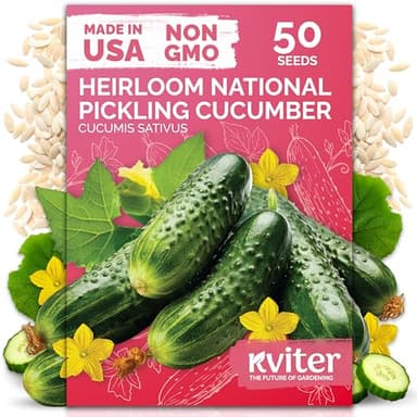 KVITER 50 National Pickling Cucumber Seeds for Planting (Cucumis sativus) - Heirloom Pickling Cucumbers Seed Packets, Non GMO Cucumber Organic - Vegetable Seeds for Home Garden & Containers