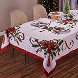 Kadut Christmas Ribbon Tablecloth (60 x 126 Inch) for 8 Foot Rectangle Tables, Heavy Duty Fabric, Stain Proof Xmas Ribbon Table Cloth for Harvest, Holiday, and Fall, & Christmas Dinner.