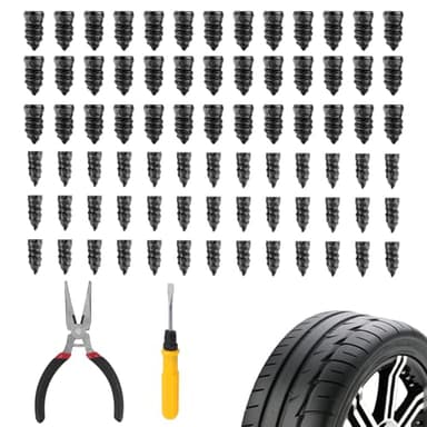 TIANMENSHAN 60PCS Screw in Tire Plugs, Tire Repair Screws with 2-in-1 Screwdriver & Needle Nose Pliers, Self-Tapping Tire Plug Kit for Fast Puncture Fix on Car, Motorcycle, Truck Tires