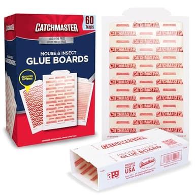 Catchmaster Sticky Insect & Mouse Traps 60-Count, 5.3"x8" Glue Boards for Mice & Insects, Ultra Sticky Rat & MouseTraps Indoor for Home Use in Garages, Basements & Attics, Pest Control for Home